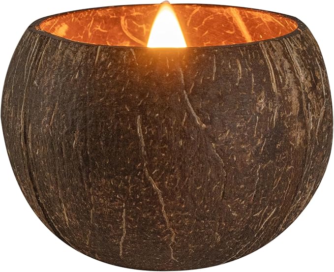 Restaurantware-Coco Casa 3.9 x 2.8 Inch Coconut Shell Candle, 1 Hand Poured Coconut Bowl Candle - Pineapple Papaya Fragrance, Double Wax Blend, Soy Wax Scented, Wooden Wick
