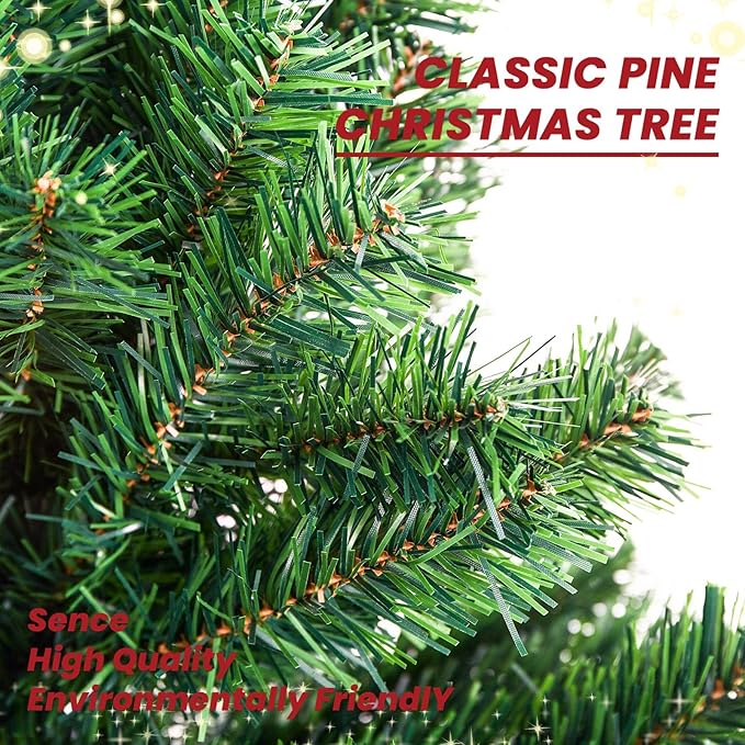 9FT Artificial Christmas Tree, Full Premium Hinged Artificial Pine Tree with 1850 Branch Tips Metal Stand for Outdoor & Indoor (Green)