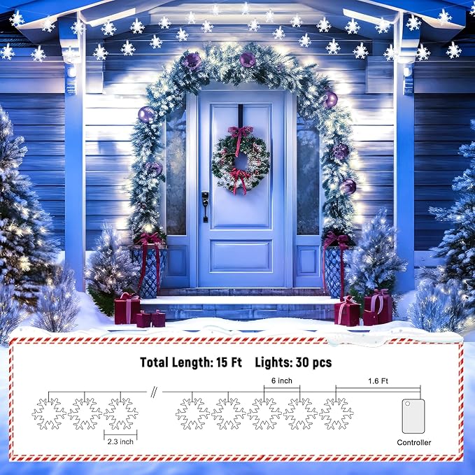 Minetom 4 Pack Snowflakes Lights - 14 Ft 30 LED Waterproof Shatterproof Xmas Fairy Lights for Indoor Decor