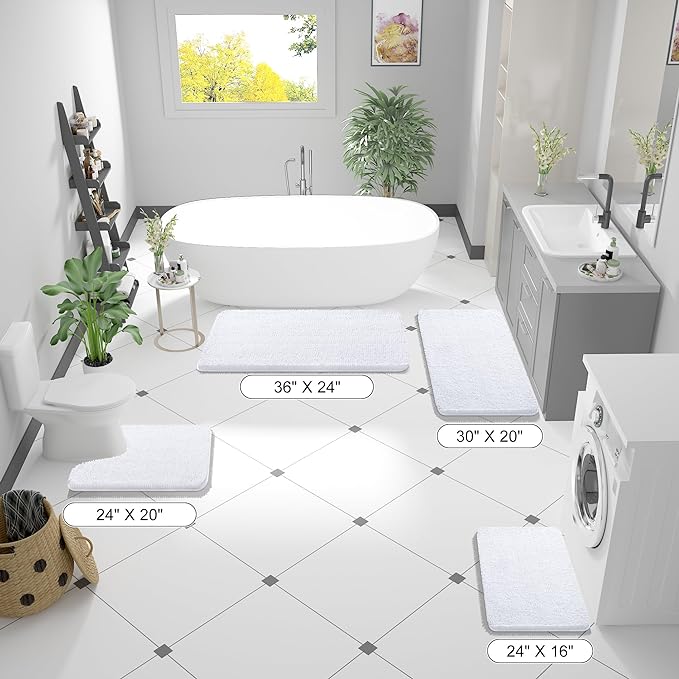 OLANLY Bathroom Rugs 45x27, Extra Soft Absorbent Chenille Bath Rugs, Rubber Backing Quick Dry, Machine Washable Bath Mats for Bathroom Floor, Tub and Shower, Home Decor Accessories, White