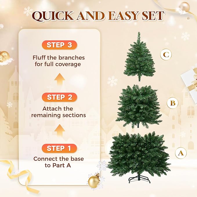 HOLLO STAR 7.5 ft Prelit Christmas Tree with 396 LED Lights, App Control, Artificial Christmas Tree with Multi-Color RGBW Lights, 1542 Branch Tips, Metal Base, Easy to Assemble, for Home, Party