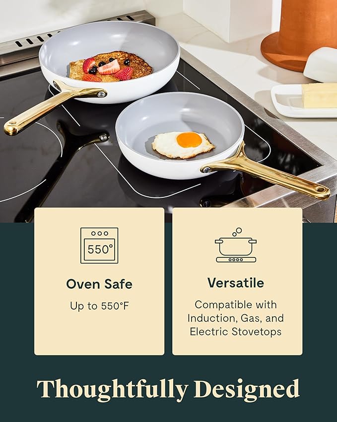 Caraway Nonstick Ceramic Frying Pan (2.7 qt, 10.5") - Non Toxic, PTFE & PFOA Free - Oven Safe & Compatible with All Stovetops (Gas, Electric & Induction) - Perracotta