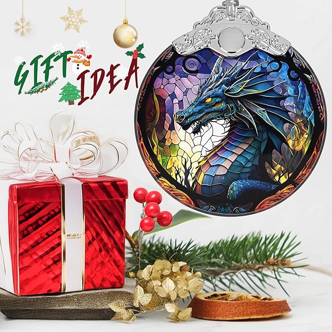 Stained Glass Dragon Christmas Ornament - Holiday Home Decor - Tree Decoration - Gift Exchange Idea