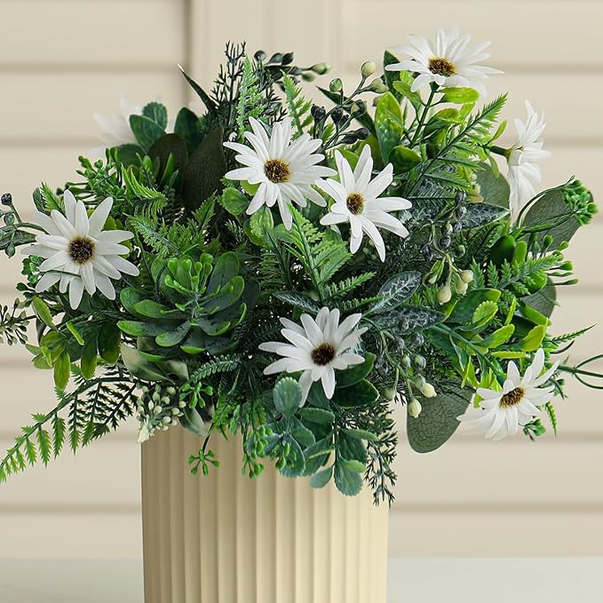 Artificial Flower and Fake Plants in Ceramic Pot,Artificial Plants Indoor, Fake Flowers in Vase for Table Centerpiece Decorations, Faux Plants Flowers Arrangement for Home Office Decoration