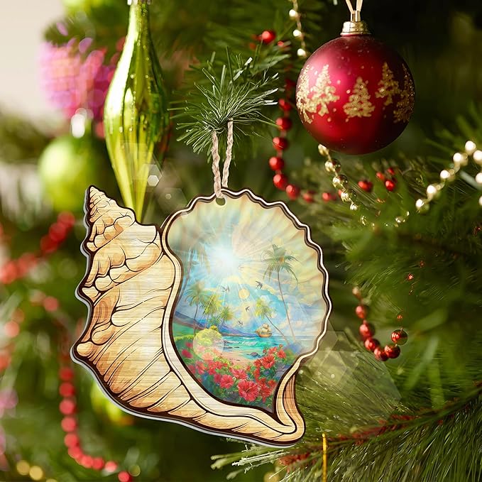 Christmas Beach Gifts for Women - 2D Flat (Not 3D) Suncatcher Christmas Ornaments 2025 - Beach Ornament Rustic Home Decor, Ocean Gifts for Women Mom, Seashell Decor, Seashell Ornaments for Tree