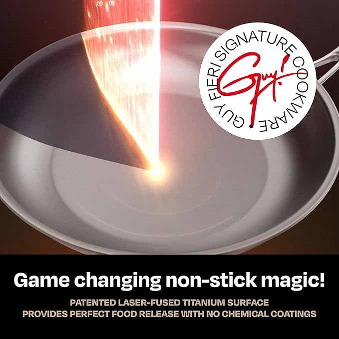 Guy Fieri's Flavortown Laser Titanium 2-Quart Sauce Pan with Lid - Non-stick Cookware Without PFAS, PTFE, or PFOA, 3x More Durable, Dishwasher Safe, Oven Safe