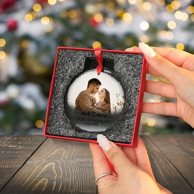 Personalized Couple Photo Ornament – Custom Names, Place & Date Acrylic or Glass Ornament Keepsake 2025