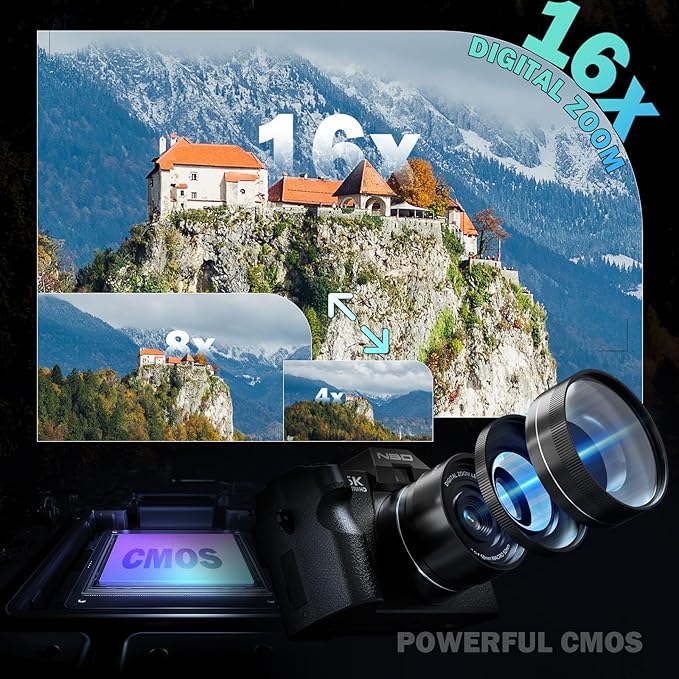 True 5K 64MP Digital Cameras for Photography with Wide Angle & Macro Lens, Wi-Fi, 16X Zoom Autofocus, 64GB Card & 2 Batteries, Leather Case, Vlogging Camera for YouTube Travel (Black)