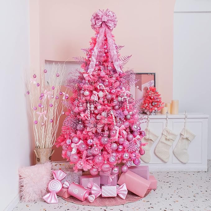XmasExp 60mm/2.36" Christmas Ball Ornaments Shatterproof Christmas Ornaments Set Decorations for Xmas Tree Balls - 24ct (2.36'', Pink)