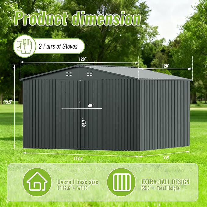 10X10 FT Outdoor Storage Shed, Metal Garden Tool Shed with Updated Frame Structure and Lockable Doors, Ideal for Backyard Garden Patio Lawn
