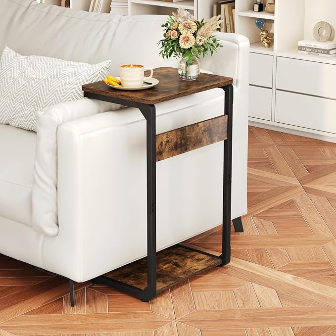 C-Shaped End Tables, Sofa TV Trays Set of 2, Tray Table Small Couch Side Table for Living Room, Bedroom, Bedside ET-YB-BRW2