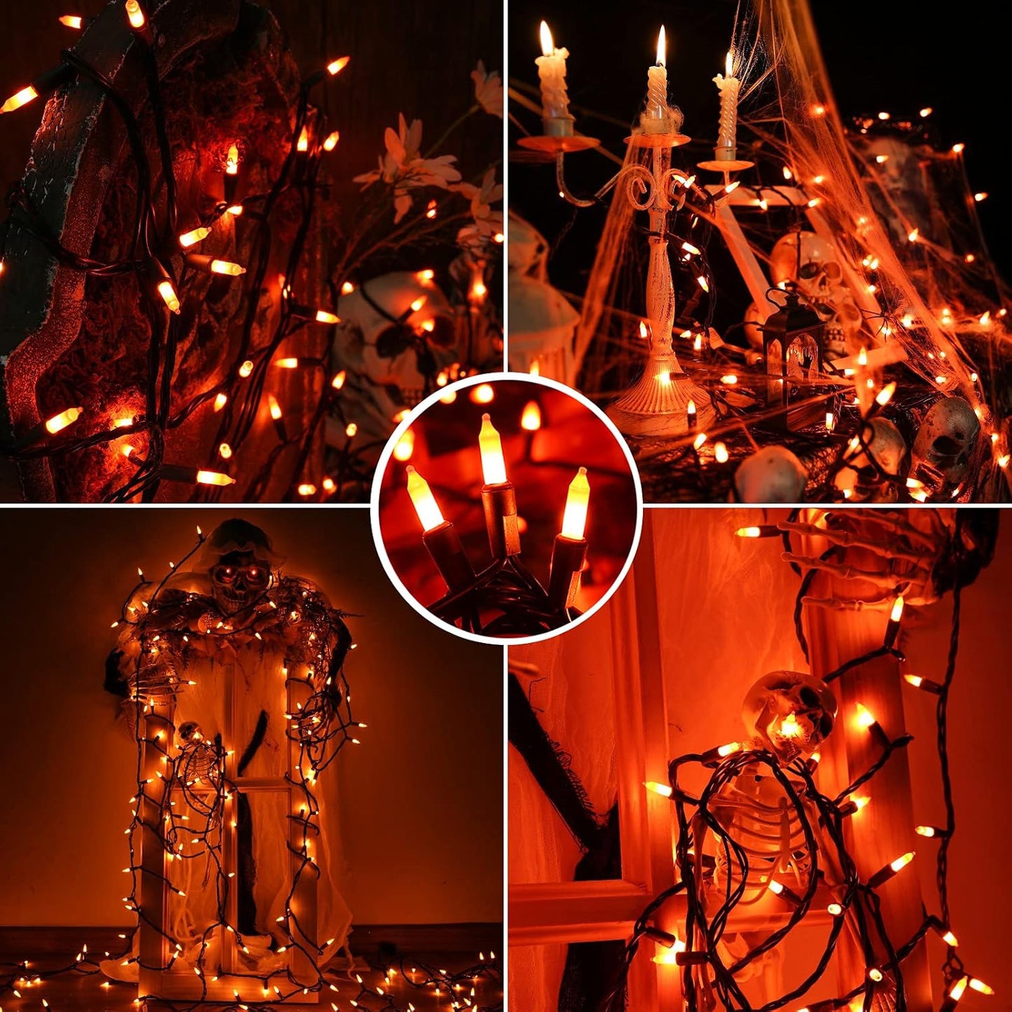Toodour Candy Corn Halloween Lights, 12.5ft 50 Count Incandescent Halloween String Lights, UL Certified Connectable Mini Bulbs Yellow & Orange Light for Home, Garden, Porch, Party, Yard, Indoor Decor