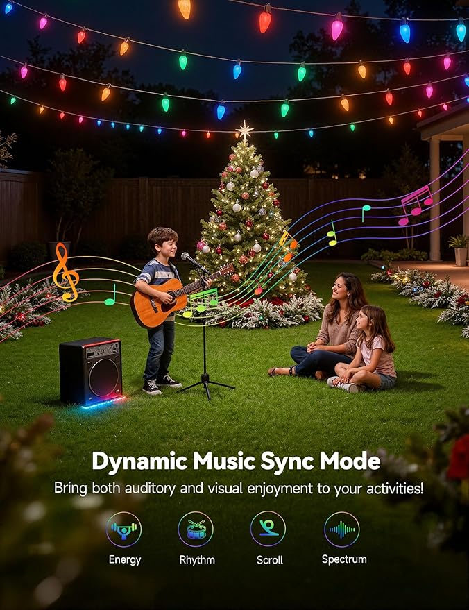 Minetom Smart C9 Christmas Lights Outdoor, 200 LED 213FT Christmas Color Changing Fairy Lights App Control, Music Sync, 105 Preset Modes, Connectable RGB C9 String Lights for House Indoor Xmas Decor