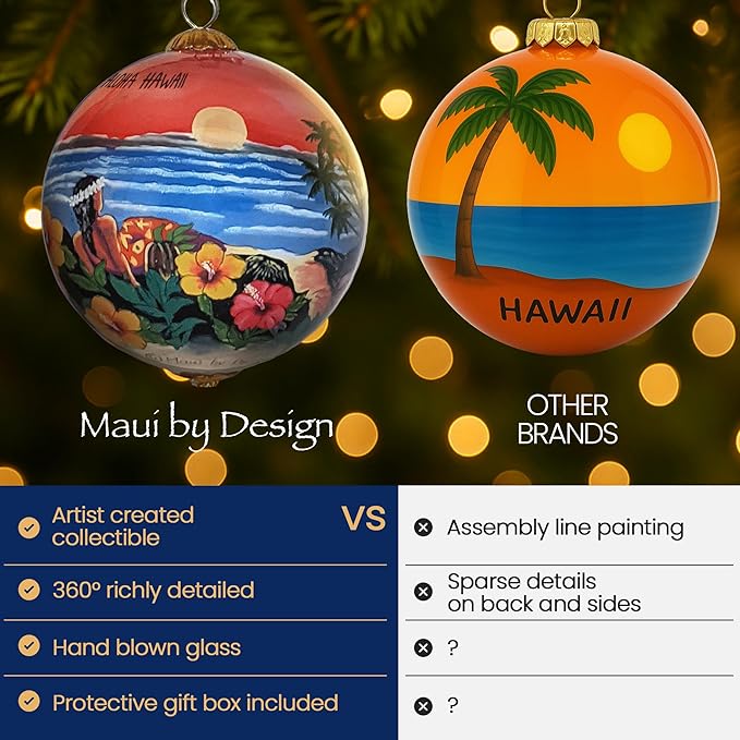 Collectible Hawaiian Glass Ornament Hand-Painted with Volcano and More with Gift Box VS/H