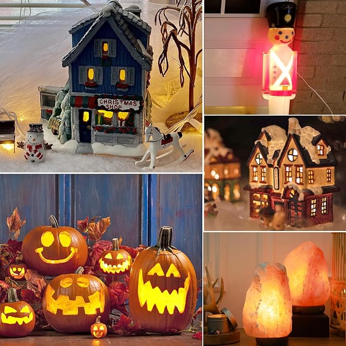 KGC 4 Pack Accessory Cord with C7 LED Light Bulb, 6 Ft Indoor Blow Mold Light Cord with Plugs for Halloween Pumpkins Christmas Village Houses and Craft Projects Decoration.