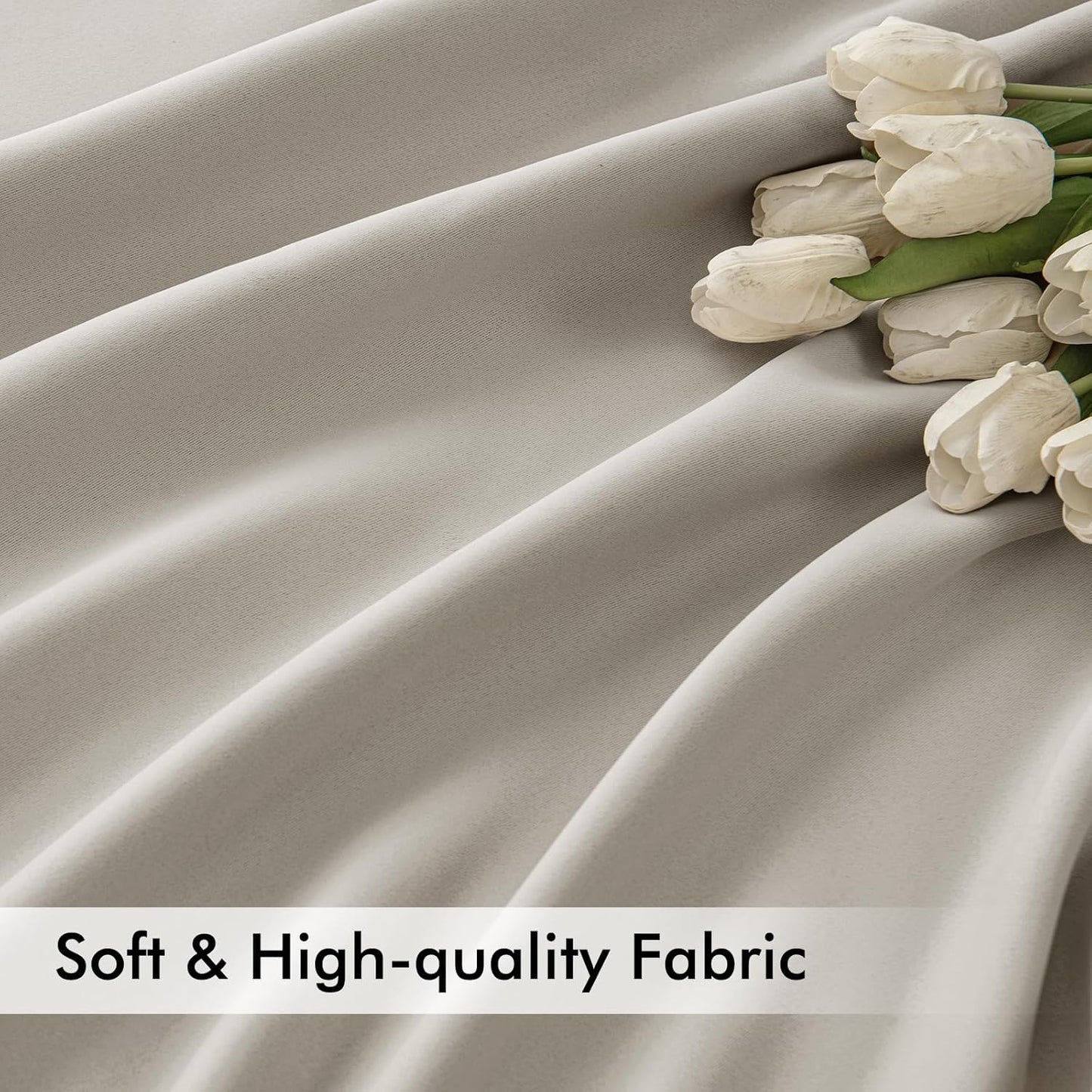 MIULEE Natural Back Tab Blackout Curtain 96 Inch Long 2 Panels Set for Bedroom, Rod Pocket/Pinch Pleat Thermal Insulated Living Room Darkening Pleated Light Blocking Floor to Ceiling Drape