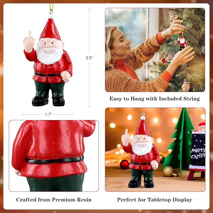 PETCEE Gnome Ornament - Naughty Gnome Funny Christmas Ornaments for Adults Inappropriate Christmas Tree Ornament Decorations Holiday Gnome Home Decor White Elephant Keepsake Gifts for Adults Friends
