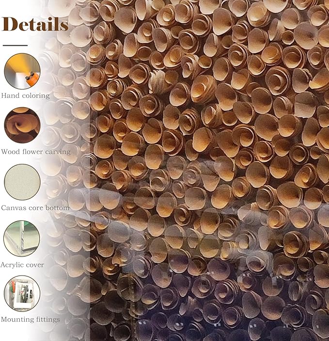 BrightA Natural Wood Paper Cylinder Wall Art Brown Gradient Color Circular Design with Earthy Tones Framed Artwork Modern Minimalist Home Decor for Living Room 31.5"x31.5"