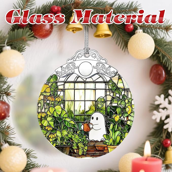 Halloween Ghost Ornament, Stained Glass Christmas Decorations, Christmas Ornaments for Tree, Holiday Ornament, Plant Lovers Gifts, Holiday Party Gifts, Gift Ideas & Xmas Gift