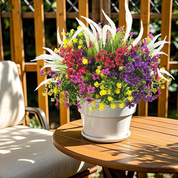 Lifelike Artificial Flowers Outdoor UV Resistant, 20-Pack Weatherproof Fade-Resistant Fake Hanging Plants for Garden Porch Decor - Realistic Mixed Colors in Hanging Baskets (Outdoor Use Verified)