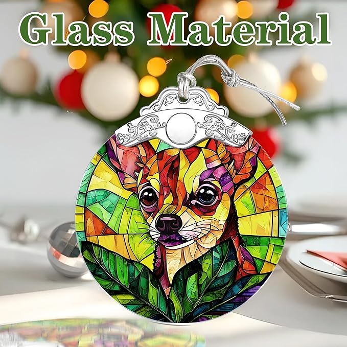 Chihuahua Stained Glass Ornament, Christmas Ornaments – Christmas Tree Decorations, Holiday Decor, Stocking Stuffer, Gift Idea, Gifts for Pet Lover, Dog Lover, and Dog Owner