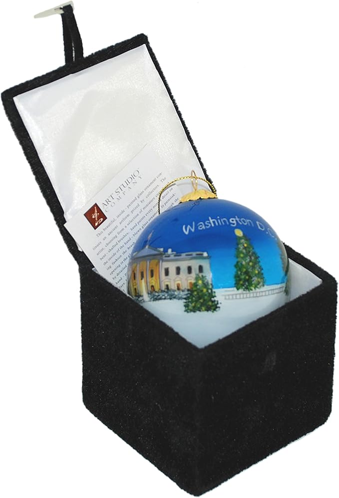 Blown Glass Christmas Ornament | White House in Snow | Hand Painted Inside | Original Art | Includes Gift Box