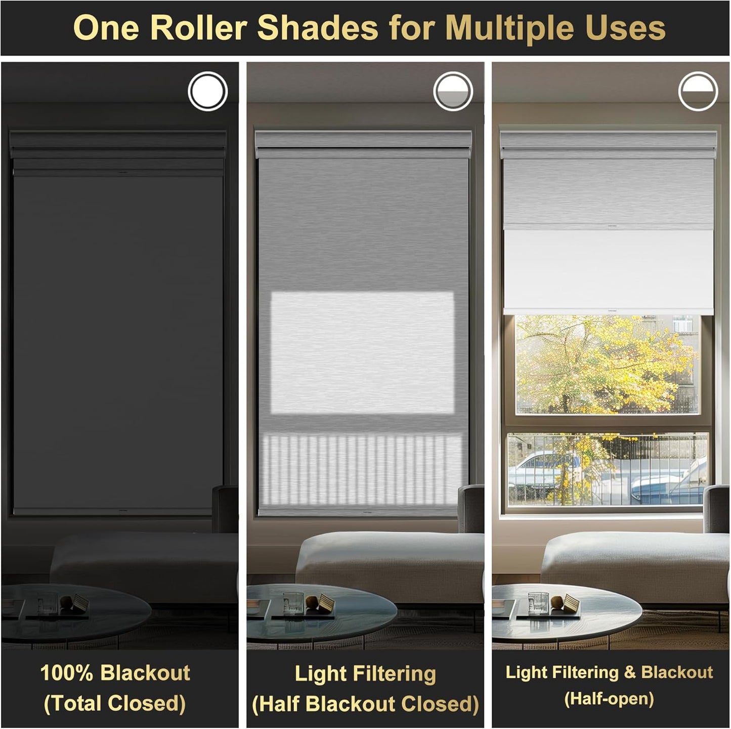 BERISSA Cordless Dual Roller Shades with Cassette Valance, Double Window Shades Blackout and Light Filtering, Day and Night for Home Office Door, Striped Jacquard White, 47 W x 64" H