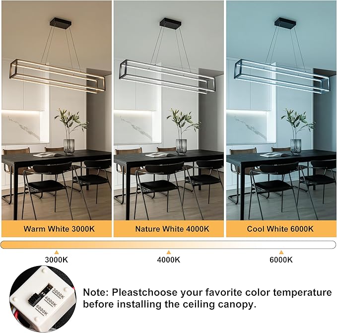 Modern LED Chandelier Linear Rectangle Chandelier Dimmable 39" Kitchen Island Lighting,Black Contemporary Hanging Linear Led Pendant Light Fixture for Kitchen, Dining Room