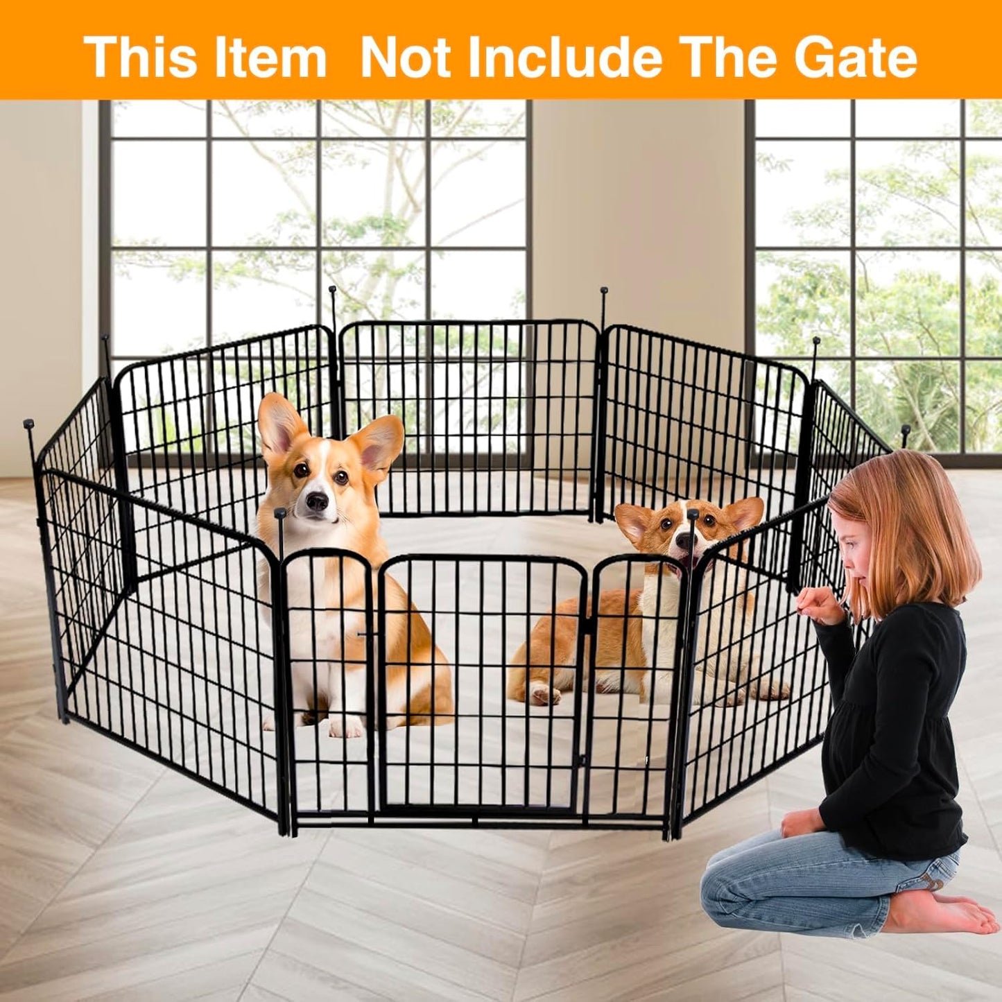 Doorless Garden Fences and Borders for Dogs, 36in(H) 14 Panels Total 31 Ft(L), Black Metal Decorative Garden Fencing, Flower Bed Fencing, Dog Digging Fence Barrier, Rabbit Fence for Flowers