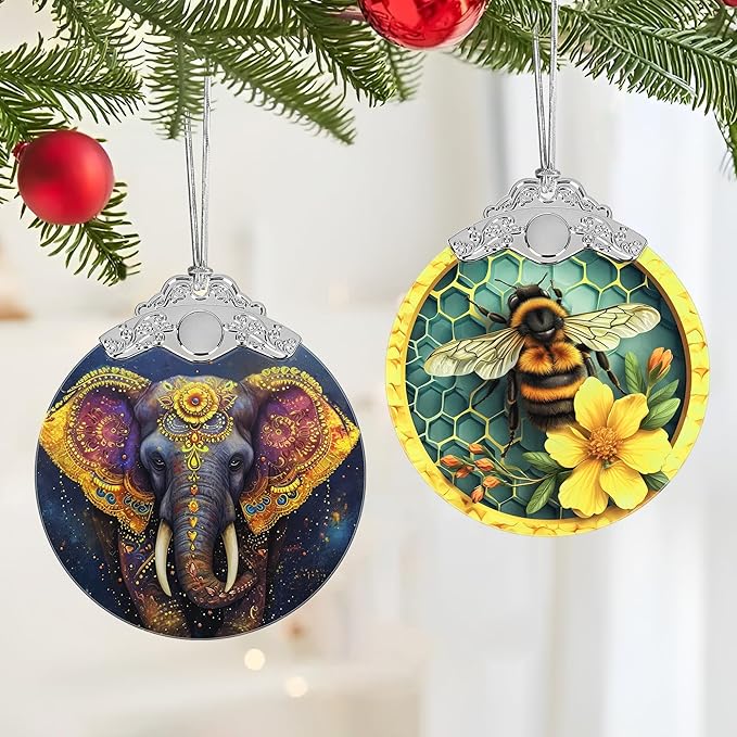 Christmas Decorations Ornaments, Stained Glass Ornament, Christmas Tree Ornaments, 2025 Gift Ornament, Xmas Gift for Friend Family Coworker - Elephant