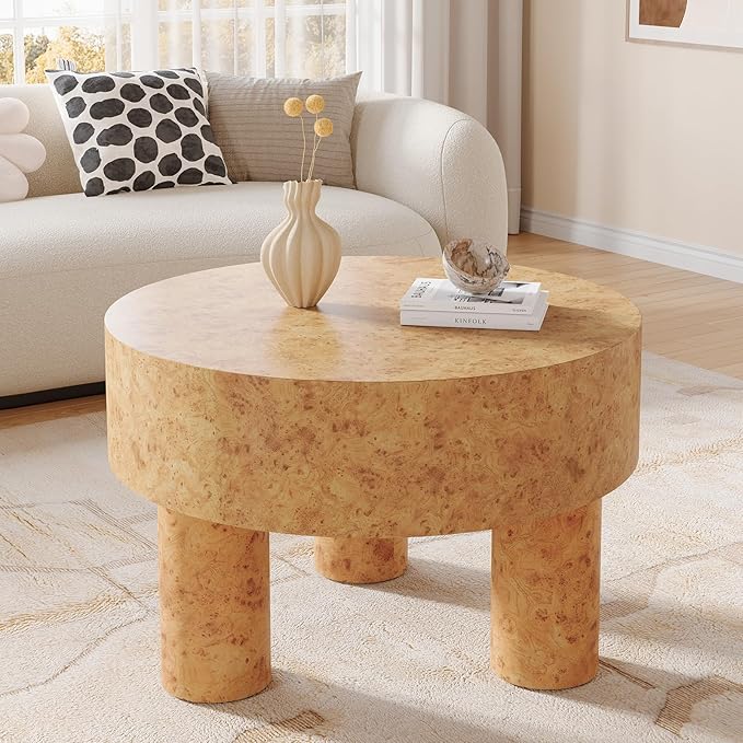 Tribesigns 31.5-Inch Round Coffee Table for Living Room, Modern Circle Center Cocktail Tea Table with Burl Texture & Sturdy Legs, for Home Apartment Small Space