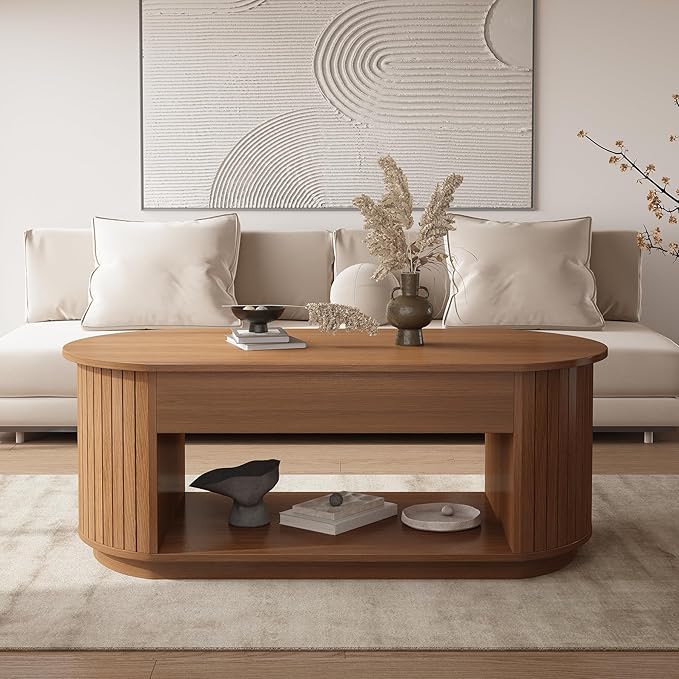 47 Inch Lift Top Coffee Table with Storage for Living Room, 2-Tier Rustic Lift Up Tabletop Mid Century Center Tables with Hidden Compartment for Apartment, Dark Walnut Brown