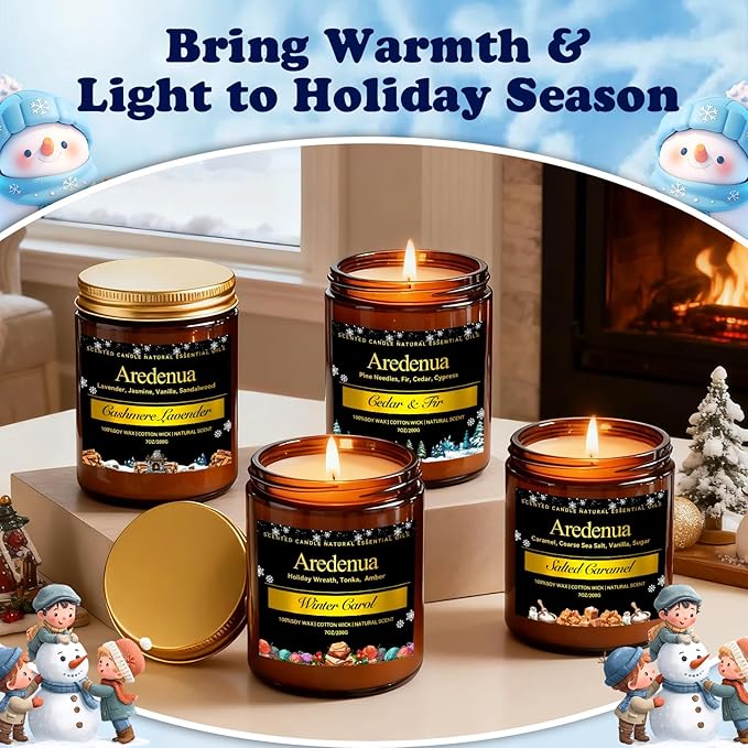 Winter Candles – Winter Carol Candle | Holiday Scented Candles | Christmas & Holiday Aromatherapy Gifts for Women Men, 7oz Soy Candles for Home Scented - 50H Clean & Long Lasting Burn