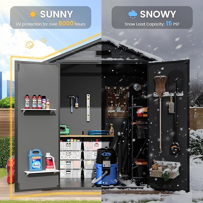 Amopatio Outdoor Storage Shed with Floor,6x4.5 FT Lockable Plastic Tool Shed with Ventilation,Waterproof Resin Garden Sheds for Backyard,Patio,Lawn and Bike Dark Grey
