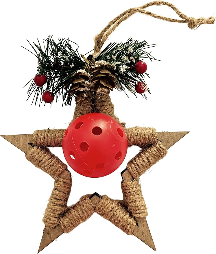Jute Wrapped Star (Pickleball) Christmas Ornament - Makes a Unique Addition to Your Ornament Collection