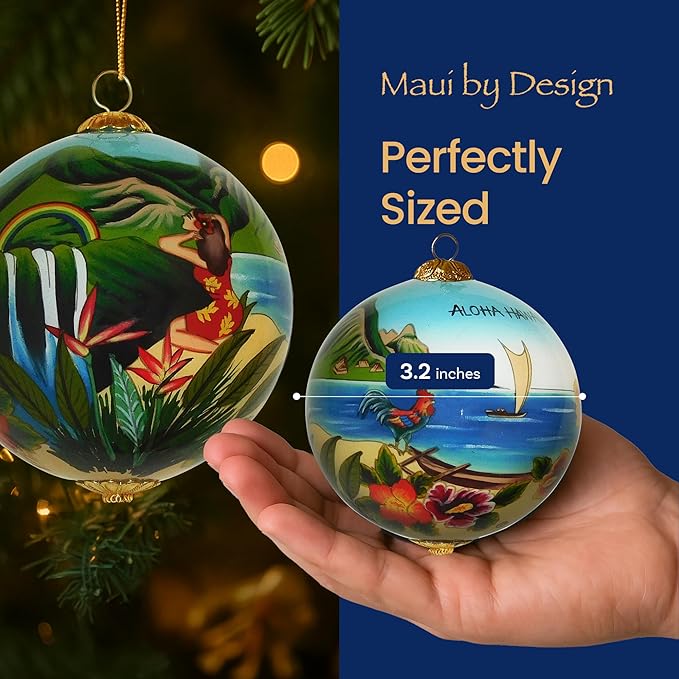 Scenic Hawaiian Ornament Collectible Hand-Painted Glass with Gift Box OTH/H