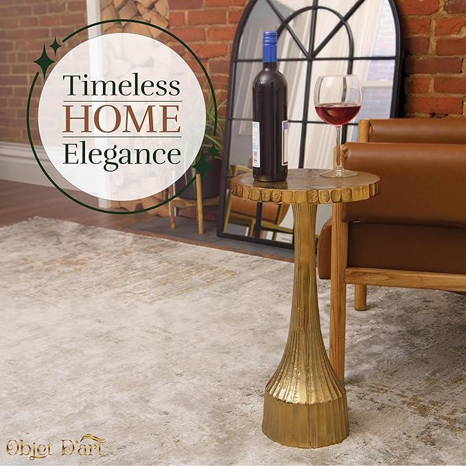 OBJET D'ART Small Round Gold End Table, Cyrus, 22'' Height, Vintage Metal Accent, Side, Pedestal, Cocktail, and Drink Tables for Living Room and Small Spaces