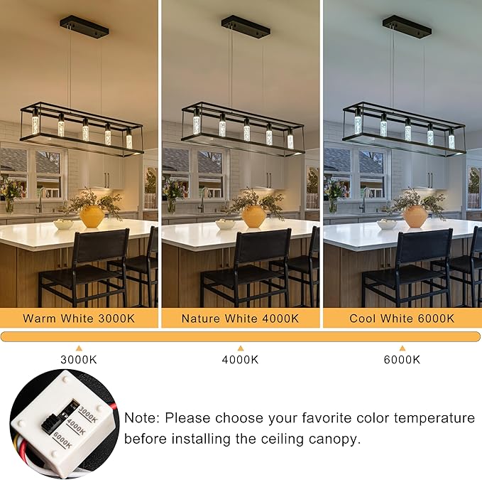LED Linear Pendant Light with Bubble Bulb, Dimmable Farmhouse Dining Room Light Fixture, 39" 25W Linear Dining Room Light, 3000K-6000K for Kitchen Island, Dining Table (Black)