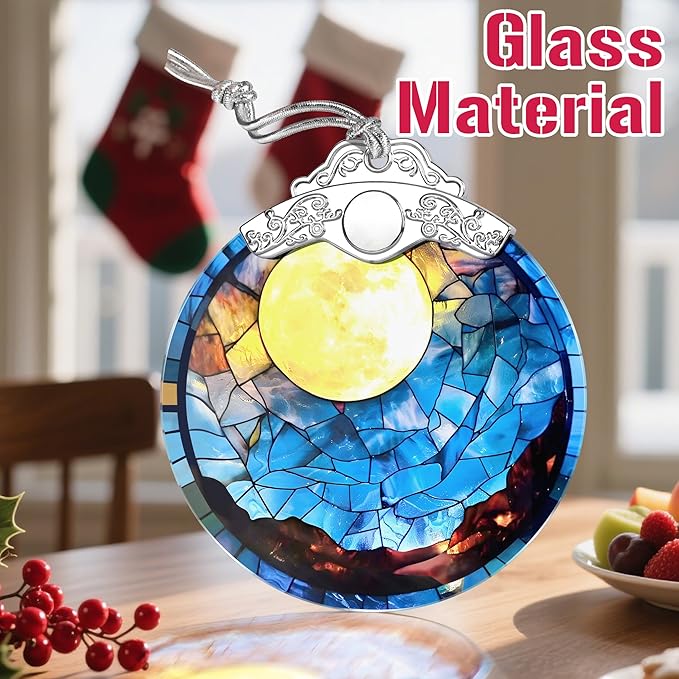 Christmas Ornaments: Stained Glass Ornament, Christmas Tree Ornament, Hanging Ornaments for Home Decor & Xmas Tree Decorations – Exquisite Holiday Decor, Gifts & Holiday Present - Full Moon