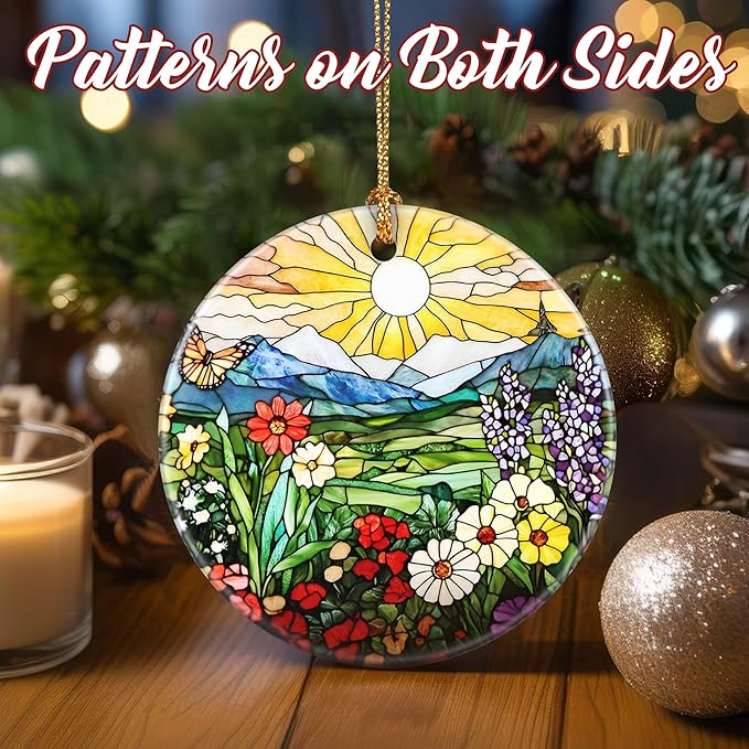 Christmas Ornaments, Dodosky 2.8in Ceramic Wildflower Ornament, Xmas Decor, Christmas Tree Ornaments, Xmas Decorations for Tree, Holiday Ornament, Flower Lovers Gifts, Gifts for Women, Mom, Grandma