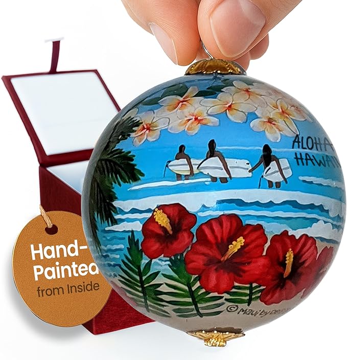 Hawaiian Beach Life Collectible Hawaiian Ornament Hand-Painted Glass with Gift Box NB/H