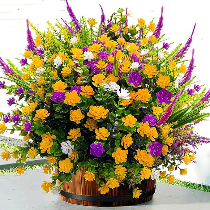 20 PCS Artificial Flowers for Outdoors, Artificial Plants UV Resistant Fake Flowers Outdoor Spring Summer Decor, Realistic Colorful Plastic Faux Flowers for Outside Porch Window Box Yard