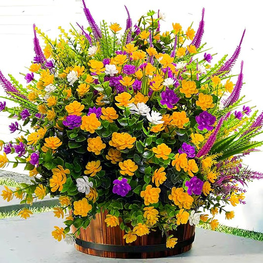 20 PCS Artificial Flowers for Outdoors, Artificial Plants UV Resistant Fake Flowers Outdoor Spring Summer Decor, Realistic Colorful Plastic Faux Flowers for Outside Porch Window Box Yard