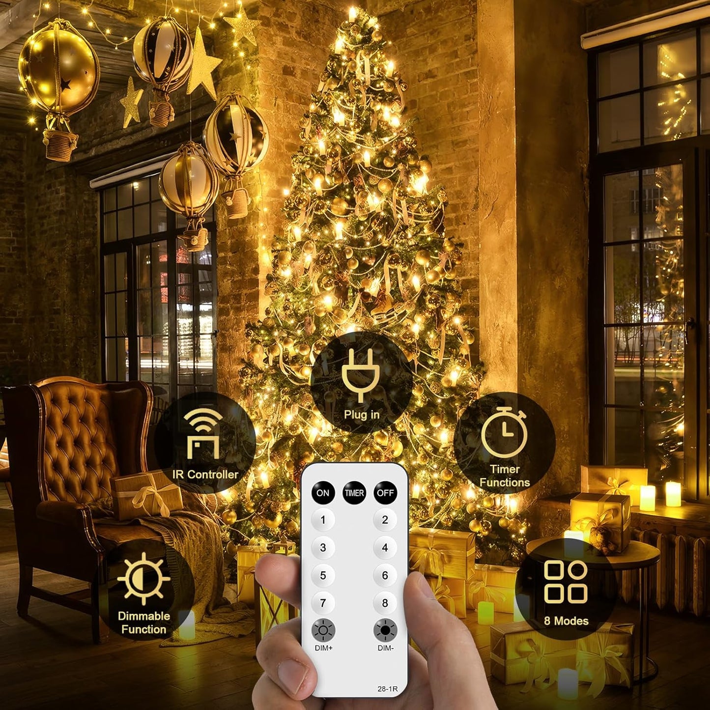 JMEXSUSS 1200 LED Warm White Christmas String Light Outdoor Indoor,Christmas Tree Lights Clear Wire, 315 FT Christmas Lights Plug in for Bedroom Tree Room Party Birthday Decorations, EXS-S-1200