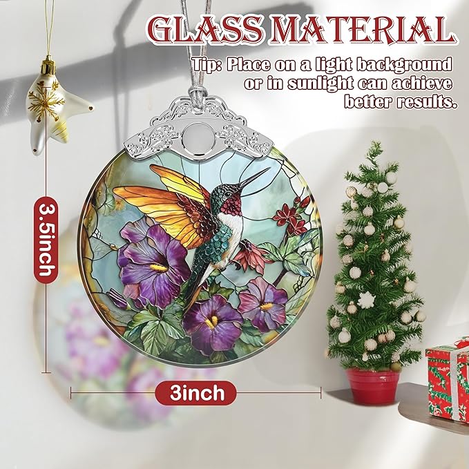 Stained Glass Hanging Ornament - Christmas Tree Decoration, Gift Idea for Holidays - Hummingbird