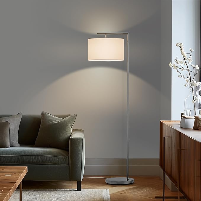 Brightech Montage Modern Floor lamp, LED Floor Lamp for Living Rooms & Offices - Tall Standing Lamp for Bedroom Reading - Corner Pole Lamp for Contemporary Home Decor - Satin Nickel