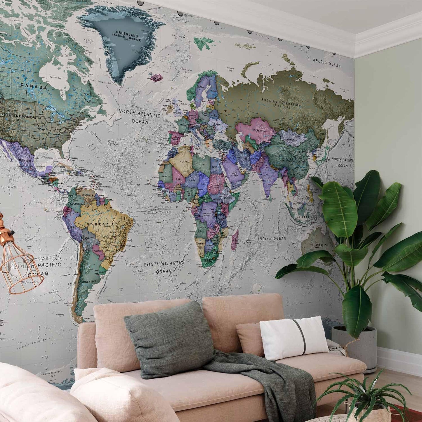 artgeist Wall Mural World Map 138x101 in - XXL Non-Woven Wallpaper Fleece Wall Decor Photo Print Picture Image Design Home Map of The World k-A-0380-a-a