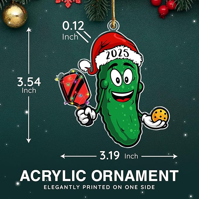 Pickleball Pickle Ornament - Ideal Christmas Pickleball Gift for Family, Funny Tree Decoration for Sport Enthusiasts, Great Stocking Stuffer, Unique for Pickleball Players