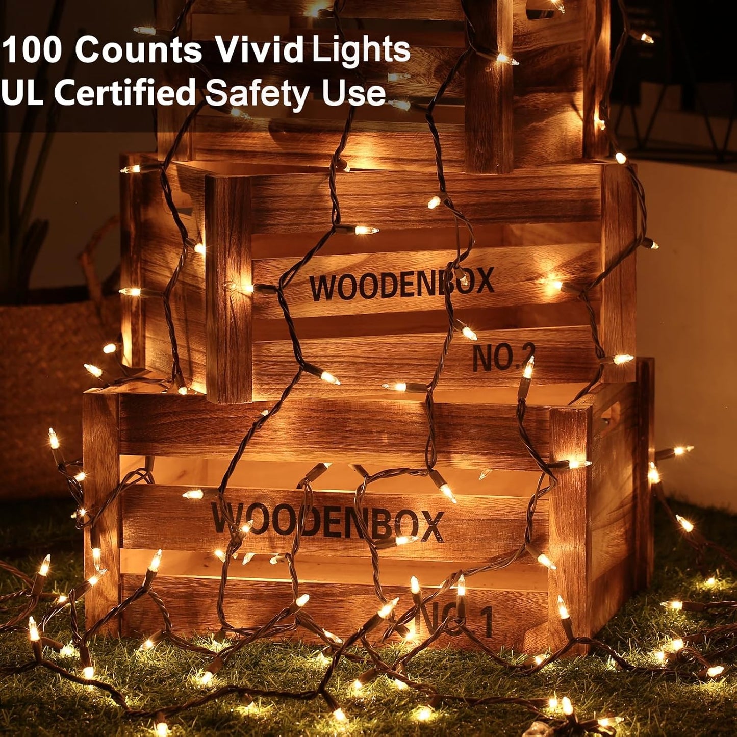 ODEETRONIC Clear Christmas Lights String, 21.63ft 100 Count Incandescent Brown Wire String Lights, UL Certified Outdoor Christmas Light, Connectable Indoor Tree Lights for Wedding Party, Warm White