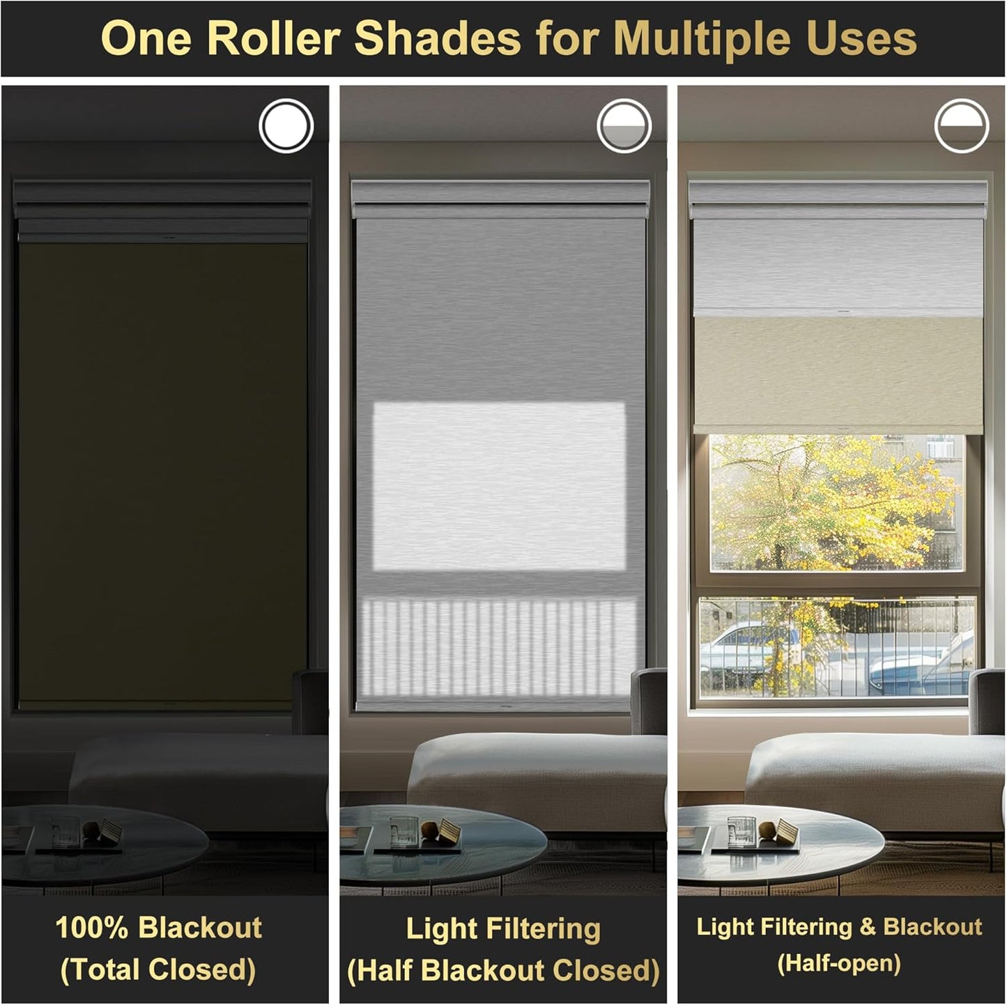 BERISSA Cordless Dual Roller Shades with Cassette Valance, Double Window Shades Blackout and Light Filtering, Day and Night for Home Office Door. Beige and White. 43 W x 44" H